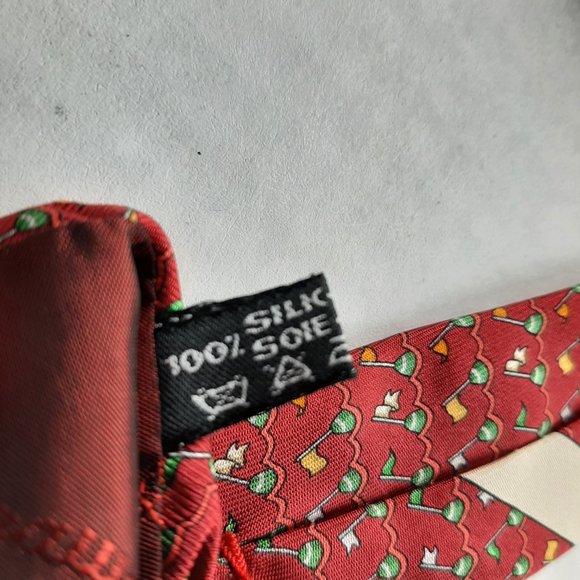 Salvatore Ferragamo Mens Tie Red Multi Buoy Print 100% Silk Classic Nautical - Picture 4 of 6